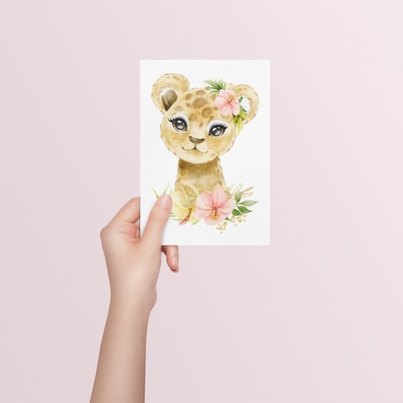 Cute Watercolor Floral Leopard Wall Art Print Poster Unframed - Picture 6 of 9